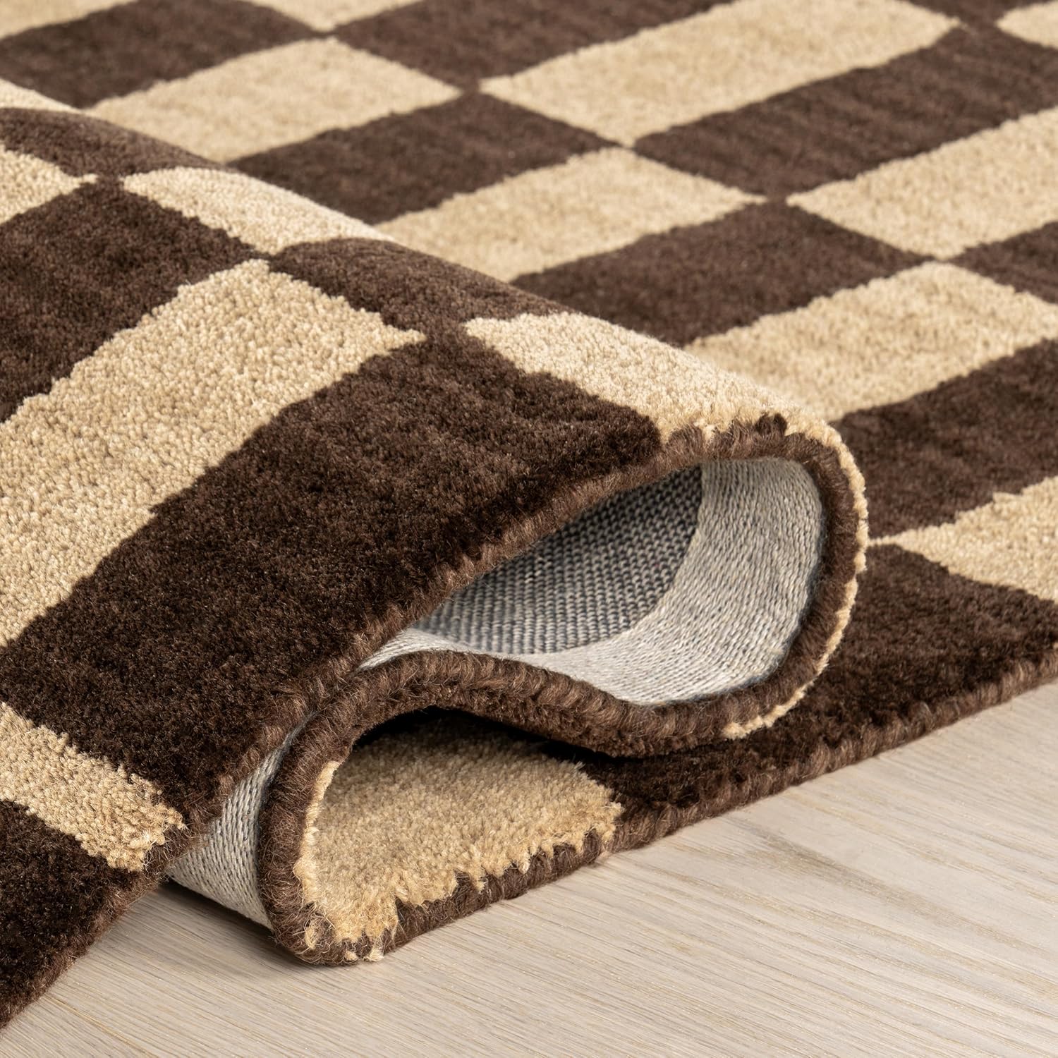 Rugs USA Kia Dark Brown/Brown, 2'6" x 8', Handmade, Checkerboard, Wool, Soft and Cozy, High Traffic, Stain Resistant, Easy Clean, Durable Runner for Bedroom, Living Room, Dining, Den, Foyer