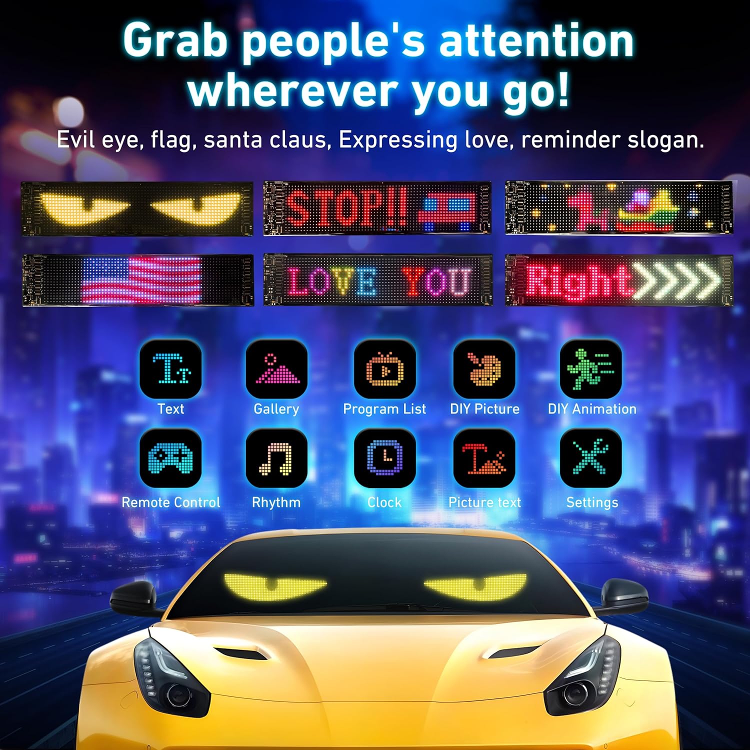 Devil Eyes Light for Cars, 23.4"x4.7" Programmable Flex LED Sign, Led Eyes for Car Windshield with APP Control and Remote Controller - Image 3