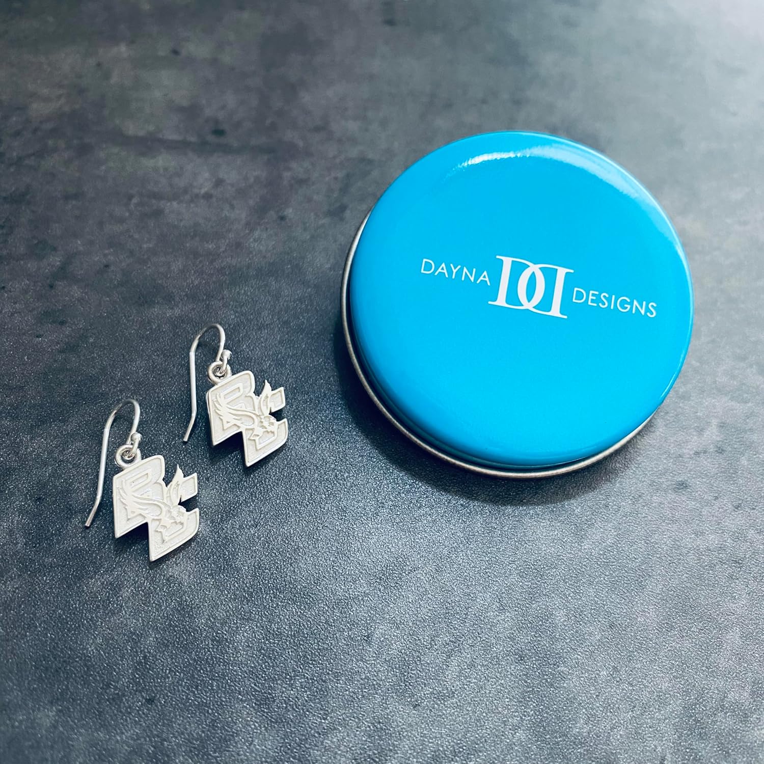 Boston College Dangle Earrings - Platinum over 925 Solid Sterling Silver French Earwire, Officially Licensed Jewelry Gifts for Coaches and Women Graduates and Alumni, Eagles Charms by Dayna Designs