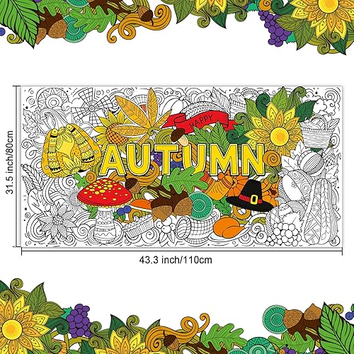 Miniatura 2 de ZOIIWA Pósteres gigantes para colorear de mandala para niños y adultos, mantel de dibujo de Acción de Gracias, mandala, cosecha de otoño, calabazas,