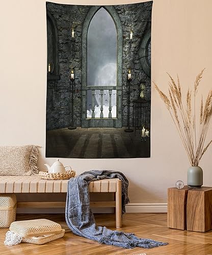 Miniatura 64 de Ambesonne Tapiz vintage, auto viejo frente a un edificio abandonado en La Habana, paisaje urbano cubano, colgante de pared ancho para dormitorio,