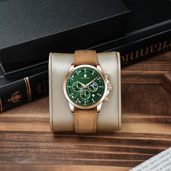 BENYAR Men's Watch Waterproof Chronograph Luminous Classic Watches Leather Strap Large Dial Date Analogue and Anti-Scratch Elegant Gift (Black Black)
