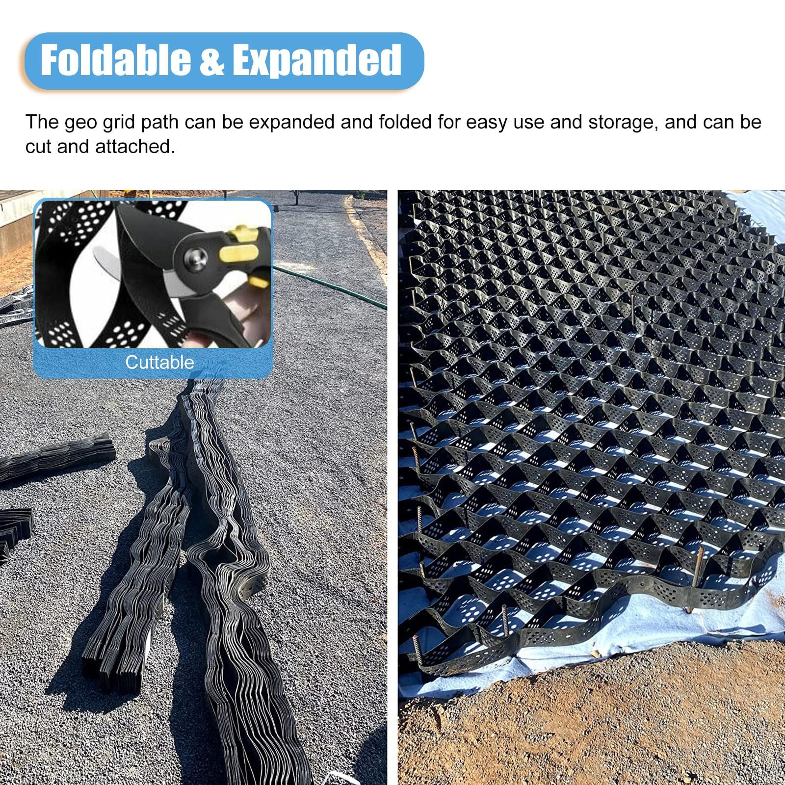 Stabilizator skał krajobrazowych, chodnik, bardzo duża plastikowa siatka o strukturze plastra miodu, podstawa szopy ogrodowej, szopa, kontrola Eros, kratka naziemna z przepuszczalnym otworem (300 x