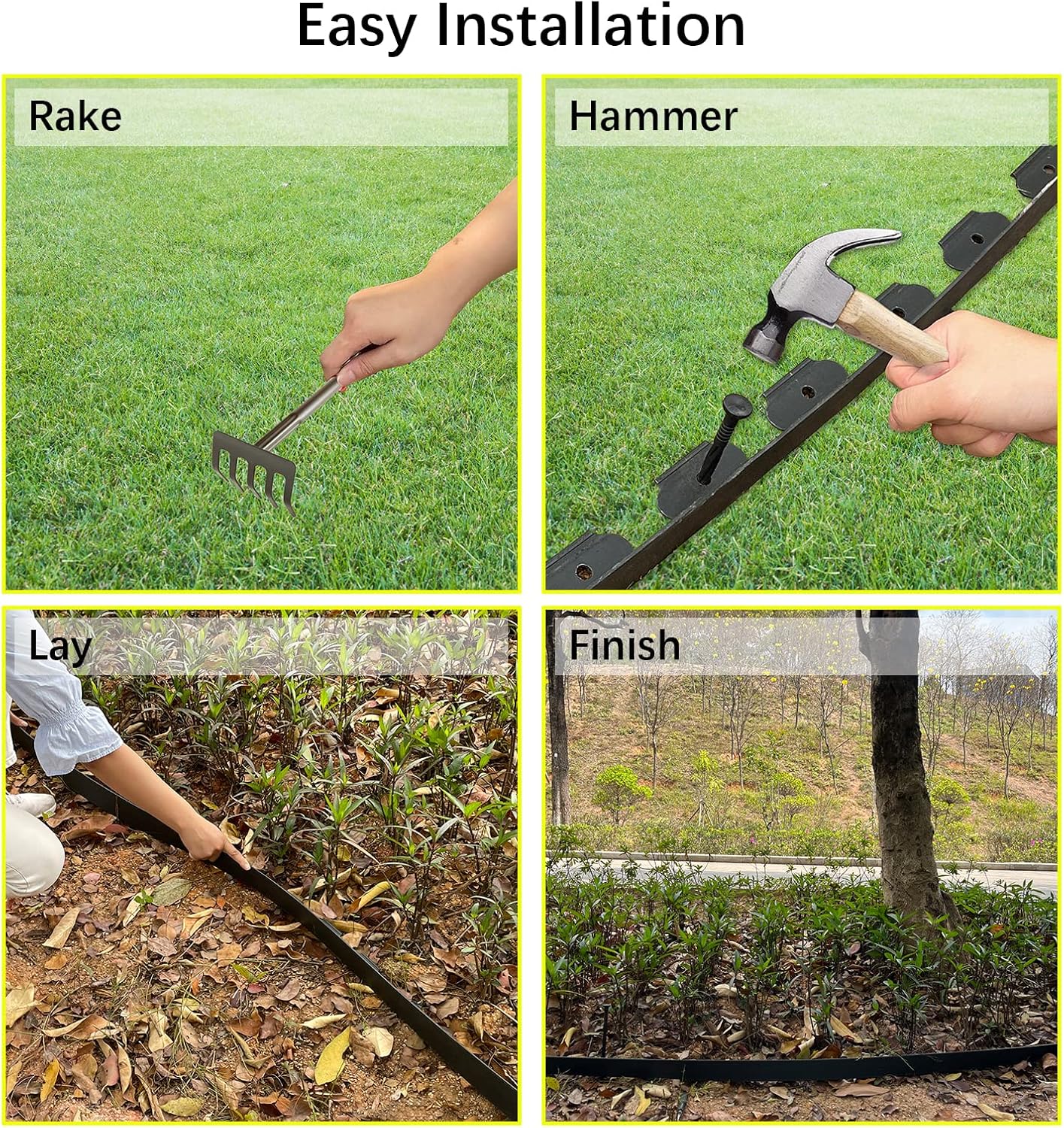 Landscape Edging 33FT,4IN High Landscape Edging,Garden Edging Border with 30 Spikes, Flexible Plastic No Dig for Flower Beds, Lawn, Yard & Pathway–Durable Garden Edging Kit(Black)