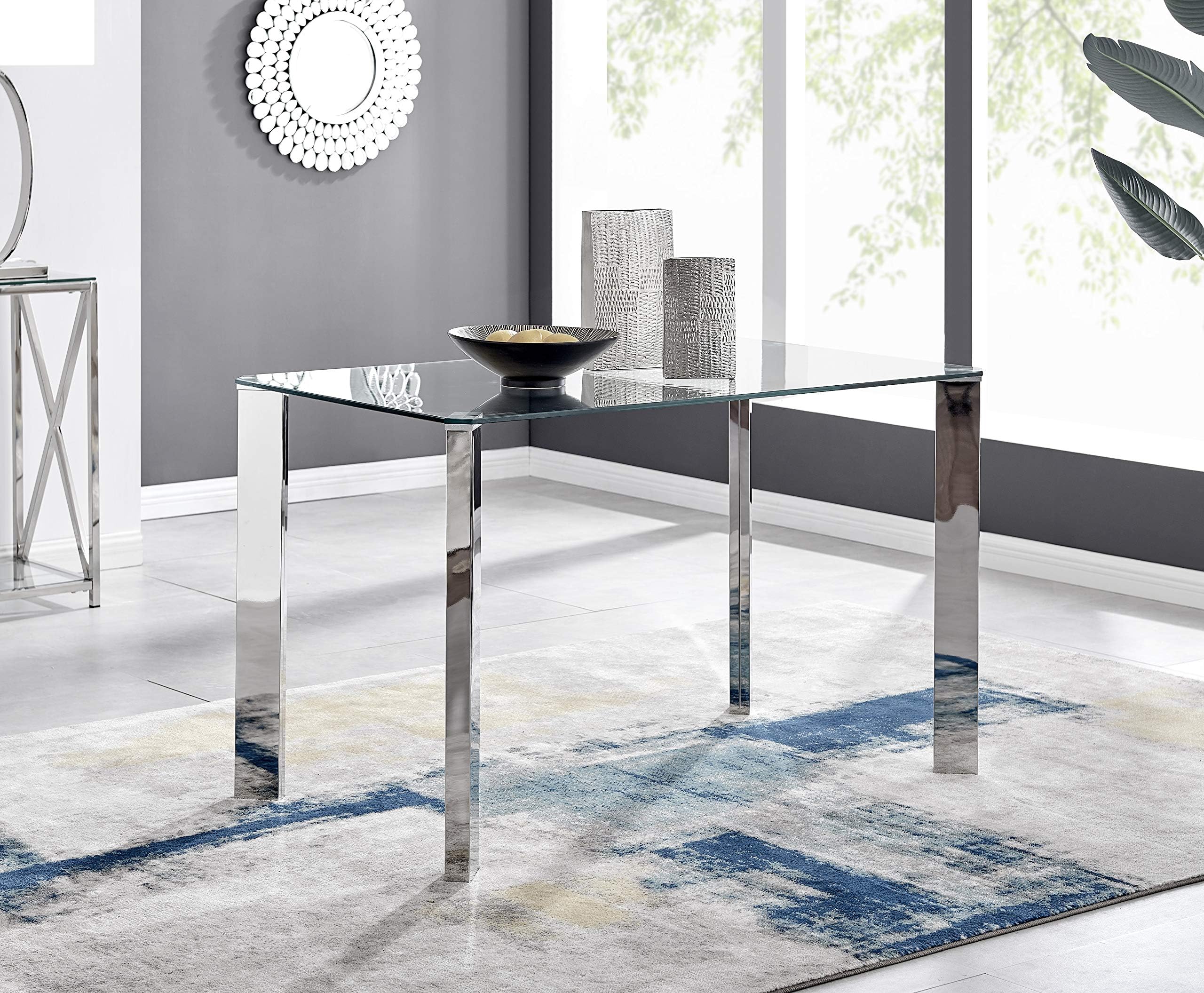 Lucia 4 Clear Glass And Chrome Metal Modern Stylish Dining Table And 4 Stylish Lorenzo Dining Chairs Set (Dining Table Only)