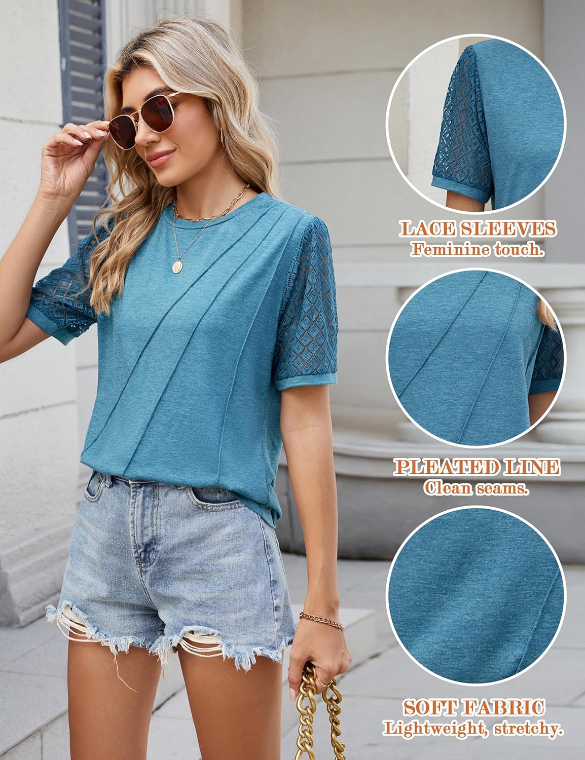 Blooming Jelly Womens Lace Short Sleeve Shirts Dressy Business Casual Summer Tops Ladies Pleated Spring Blouses 2025 - Image 4