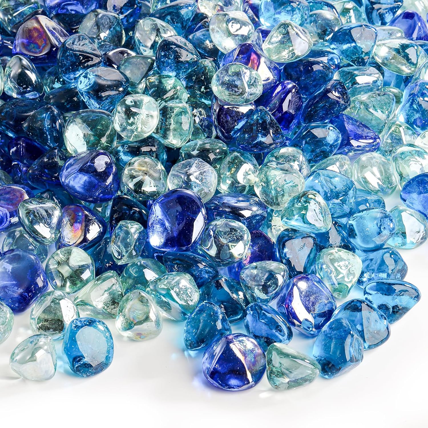 yarlung 10 Pounds Fire Glass Diamonds for Fire Pit, 1 Inch Luster Crystal Glass Rocks for Propane Fireplace, Landscaping, Vase Filler, Fish Tank, Caribbean/Cobalt Blue, Crystal Ice Luster