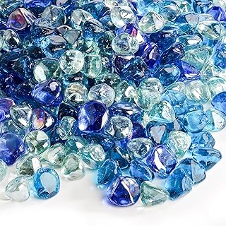 yarlung 10 Pounds Fire Glass Diamonds for Fire Pit, 1 Inch Luster Crystal Glass Rocks for Propane Fireplace, Landscaping, Vase Filler, Fish Tank, Caribbean/Cobalt Blue, Crystal Ice Luster