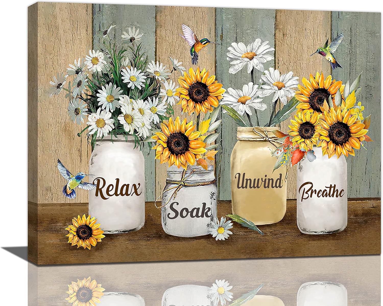Farmhouse Sunflower Daisy Bathroom Decor Wall Art Rustic