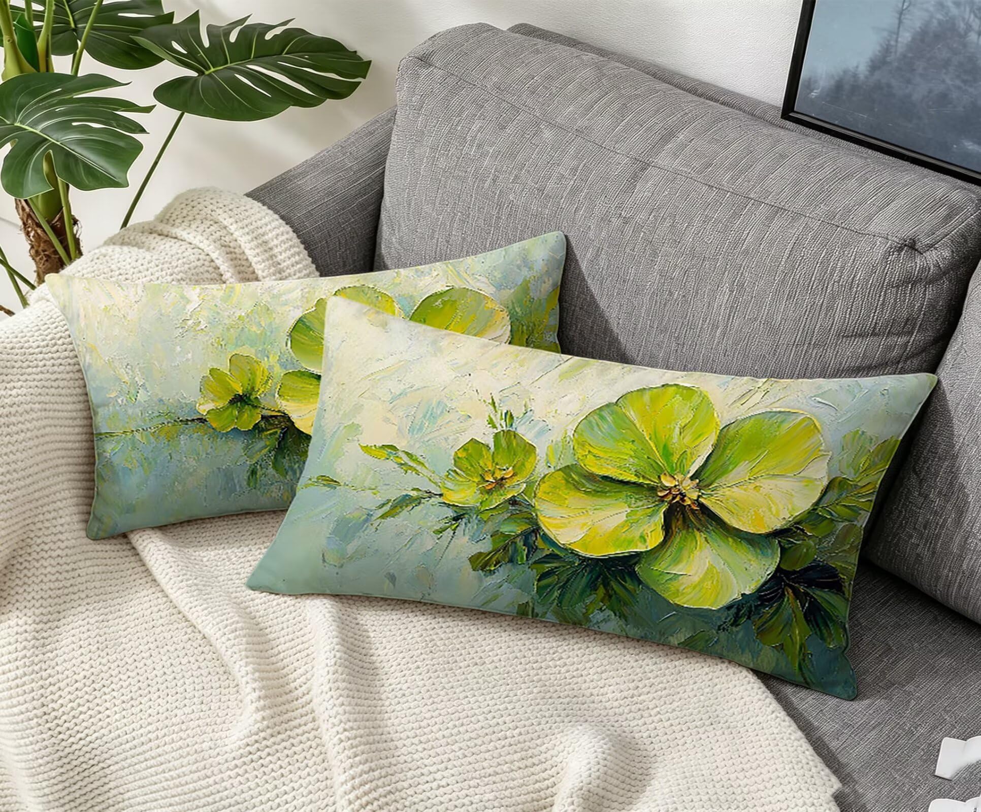 GrüN Kissenbezug 70x90 VierbläTtriges Kleeblatt Kopfkissenbezug 2er Set ,Wohnaccessoires & Deko ,Weich und Atmungsaktiv Samt Stoff mit Verstecktem Reißverschluss für Bett Sofa Kissen Dekokissen-86253