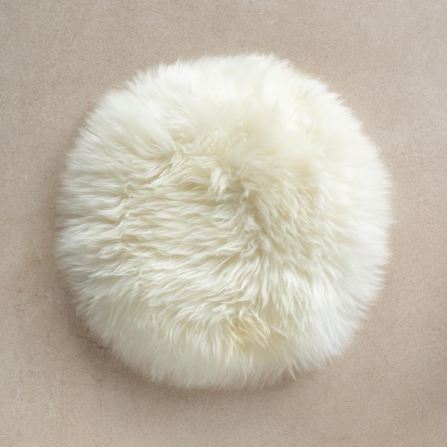 Premium 100% Genuine Long Hair Sheepskin Chair Pad 15" Diameter Seat Cushion Cover for Office, Dinning and Desk Chair Made in Argentina (White)