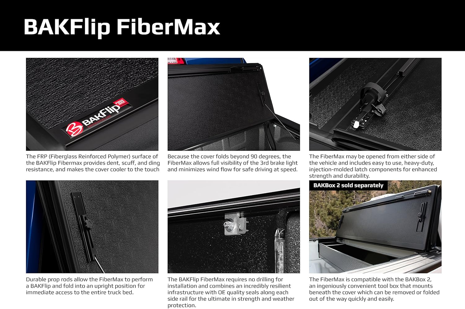BAK BAKFlip FiberMax Hard Folding Truck Bed Tonneau Cover | 1126601 | Fits 2005 - 2015 Honda Ridgeline 5' Bed (60")
