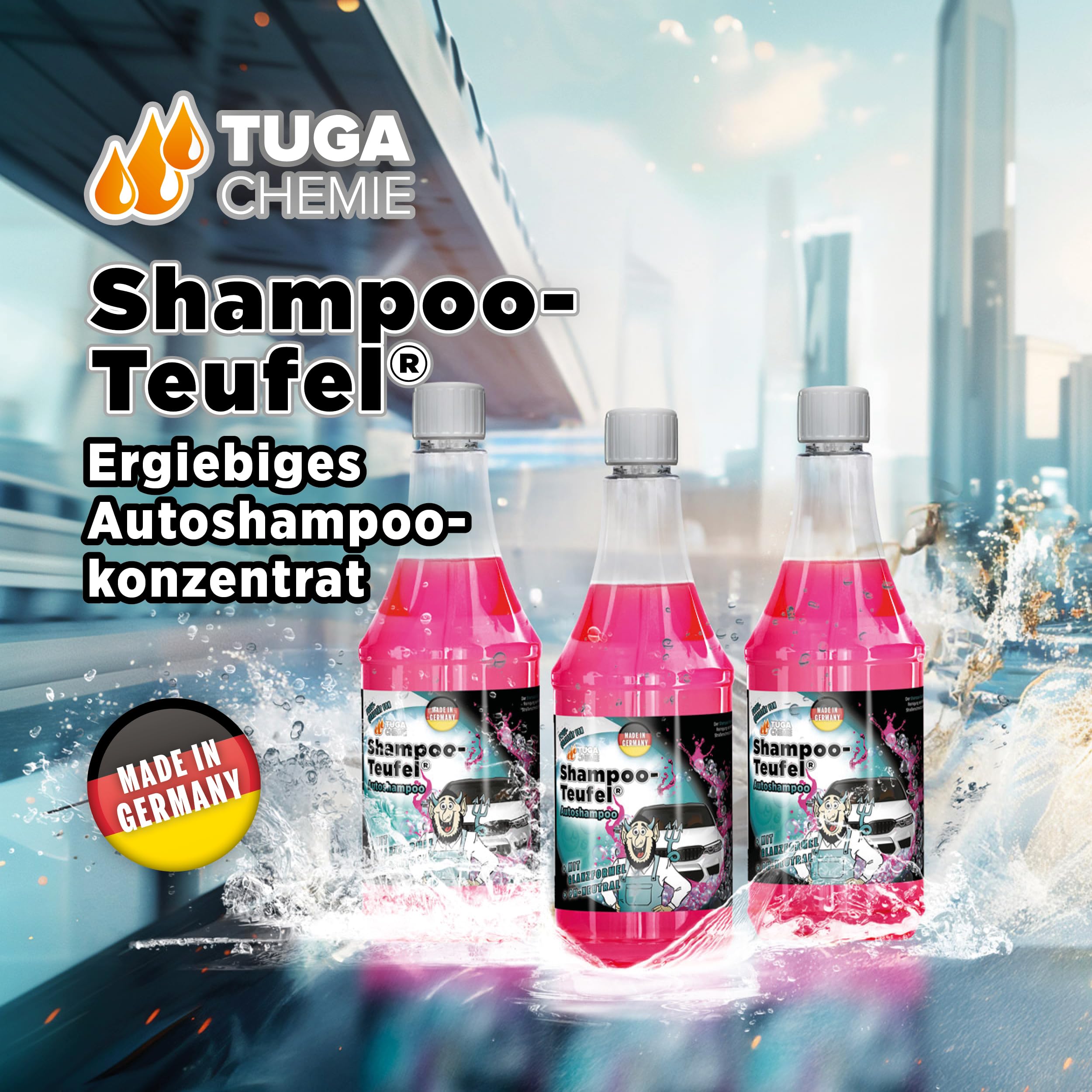TUGA Chemie Shampoo-Teufel Autoshampoo Konzentrat Lackschonend 5L Kanister | Auto Shampoo für Glanz & Pflege, Für Handwäsche & Schaumlanze, Made in Germany