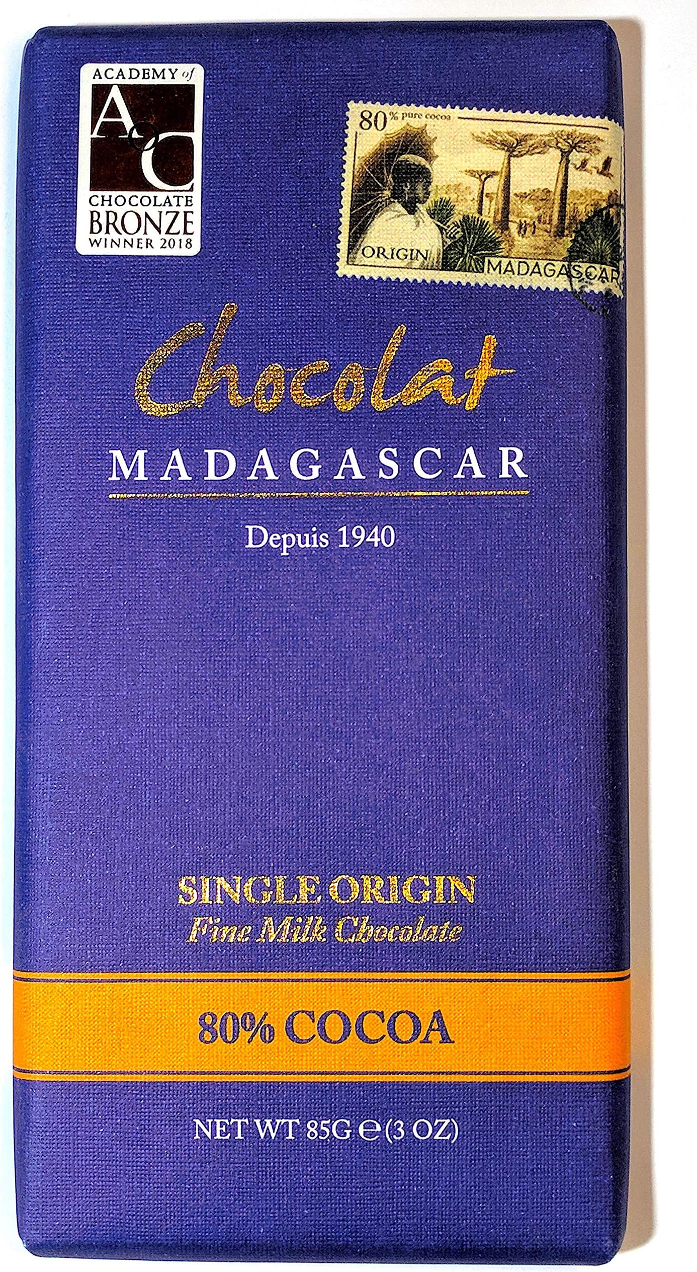 Chocolat Madagascar - 80% Cocoa - Single Origin Fine Dark Milk Chocolate Bar 85g