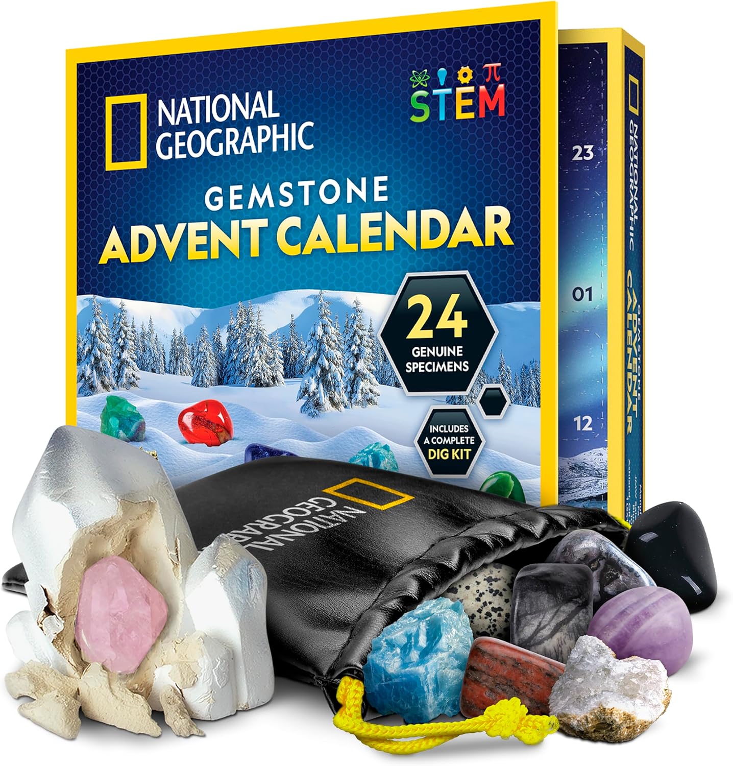 NATIONAL GEOGRAPHIC Gemstone Advent Calendar - 2025 Christmas Countdown Calendar for Kids with 24 Gems to Open Each Day
