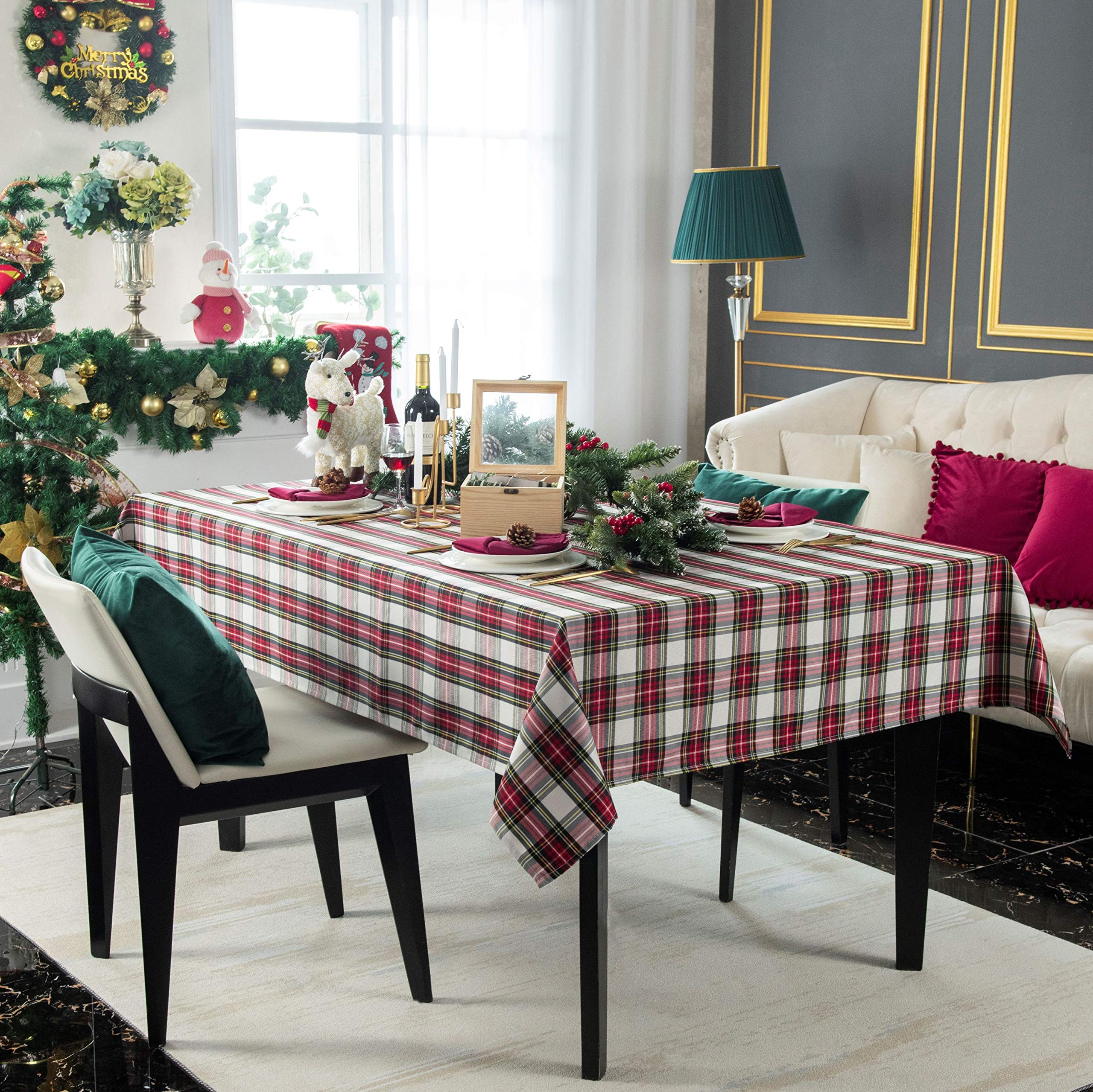 Sponsored Ad - Hosonson Plaid Rectangle Table Cloth 60x84 Inch - Waterproof Holiday Decoration Tablecloth - Reusable Wipab...