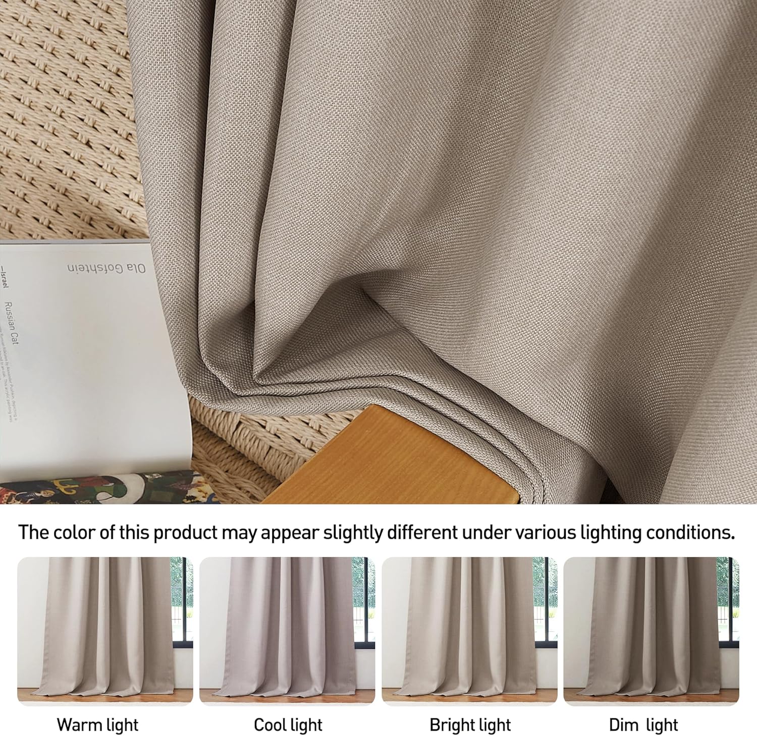 StangH Linen Blackout Curtains 108 inches Long for Living Room, Two-Layer Thermal Insulated Curtains Back Tab Thick Noise Reducing Drapes for Bedroom, Light Taupe, W50xL108, 1 Panel
