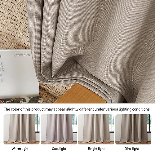 Miniatura 6 de StangH Cortinas de lino 100% opacas con pestaña trasera para dormitorio, doble capa pesada insonorizada, tratamientos de ventana de privacidad,