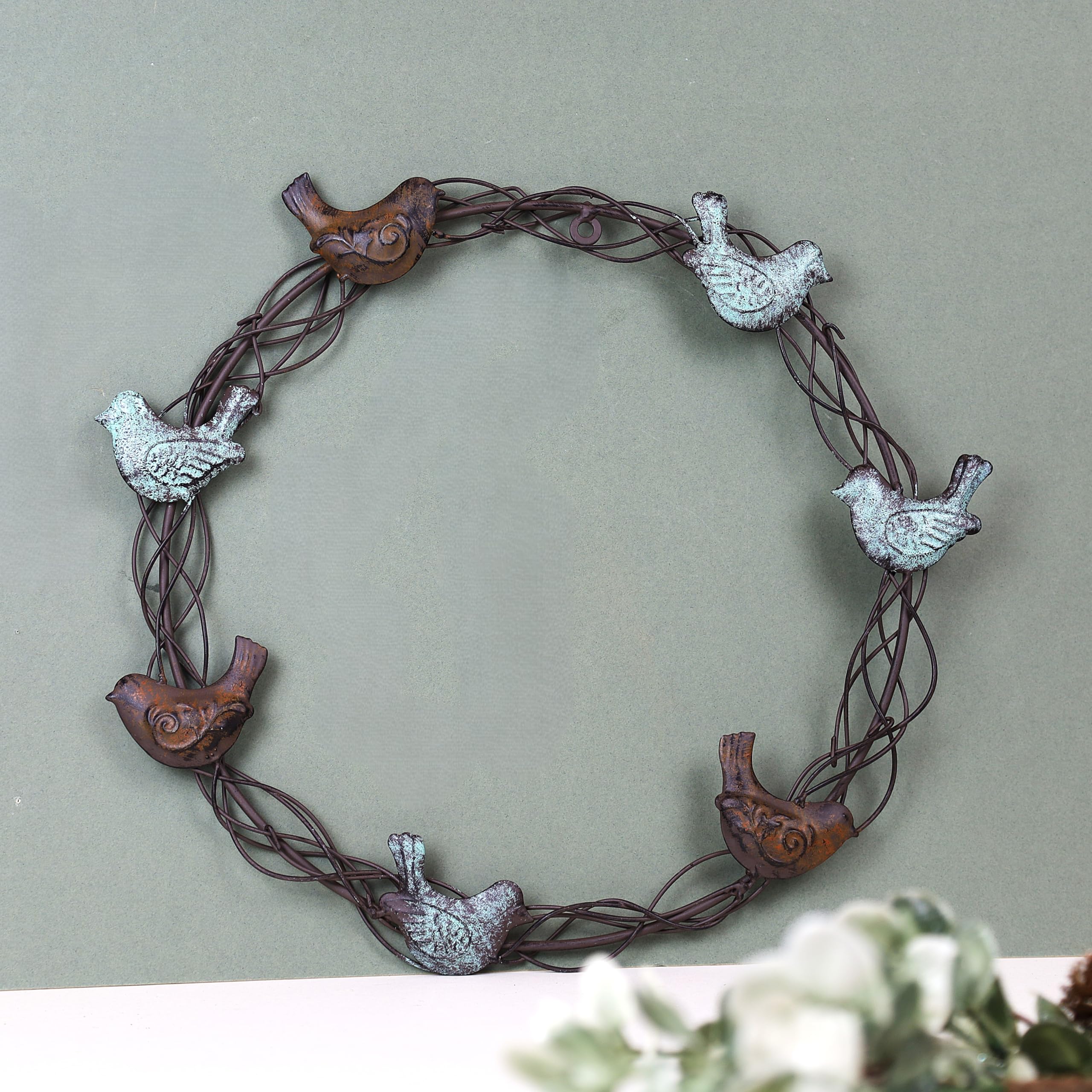 35cm Metal Wreath Birds Shabby Chic Vintage French Hanging Window Decorative Country Style Door Wall Indoor Outdoor Decor