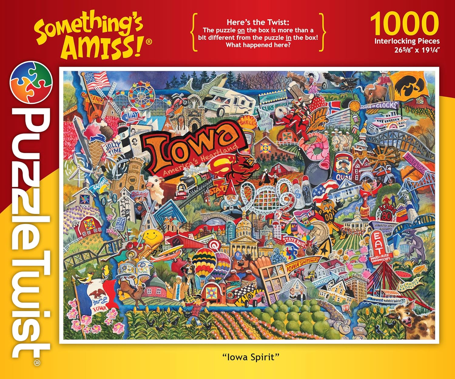 PuzzleTwist - Iowa Spirit - 1000 Piece Jigsaw Puzzle, Something’s Amiss! Series, Unique Challenging Fun for Adults Family Teens, Made in USA