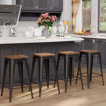 Tongli 30 inch Bar Stools Set of 4 Stackable Bar Height Stool Backless Metal Barstools Matte Black Counter Stools Indoor for Kitchen & Island&Dining Chairs Set of 4