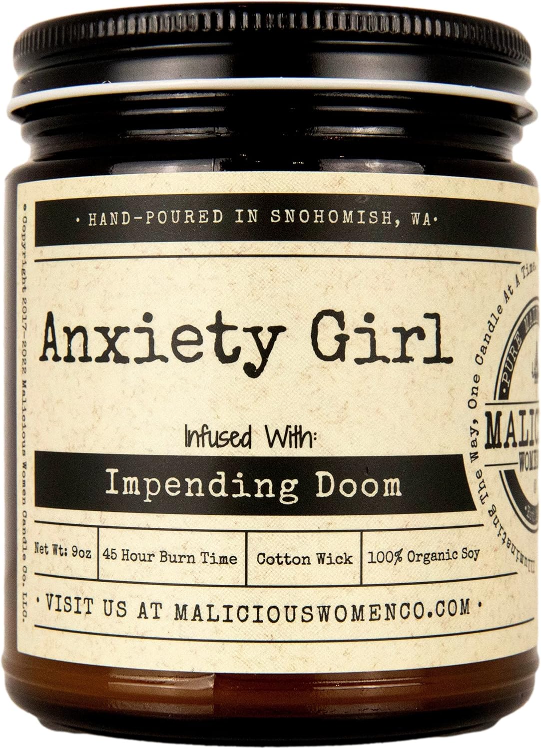 Malicious Women Co – Anxiety Relief Gifts, Calming Candles, Stress Relief Candle, Relaxation Gifts, Scent: Sugared Pine Anxiety Support, Soothing Candle, Stress Relief Gifts, 9 Oz Soy Candle