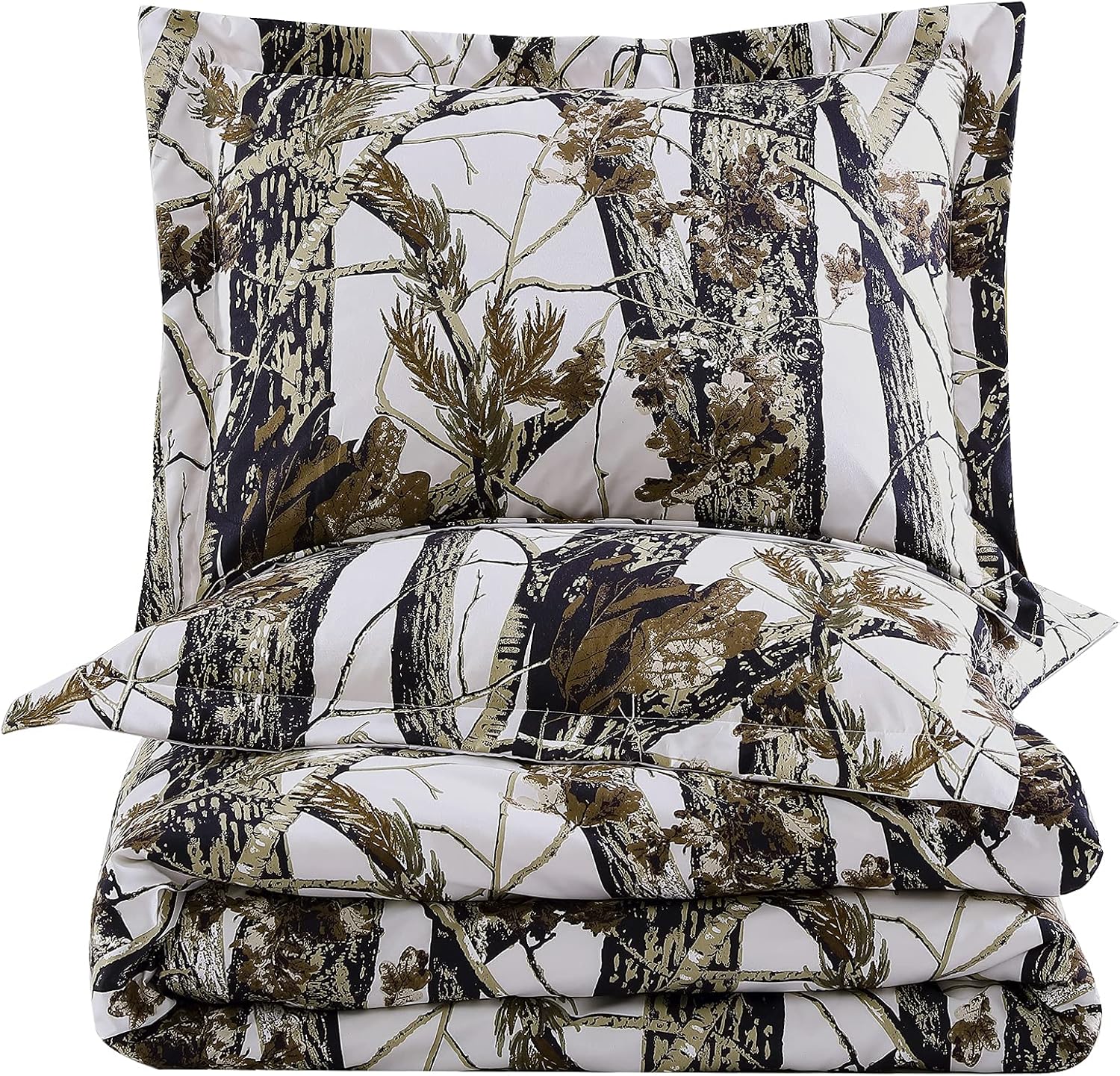 Chezmoi Collection Salem 3-Piece Cabin Lodge Forest Woods Comforter Set - Nature Camo Tree Leaves Printed Soft Microfiber Bedding - White, Full