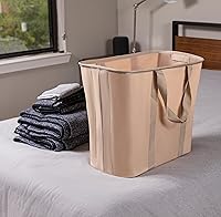 Vista 9 de BIRDROCK HOME Cesta plegable para ropa sucia - Natural - Bolsa plegable para ropa sucia - Asas fuertes - Tela duradera - Resistente al agua - Ligero