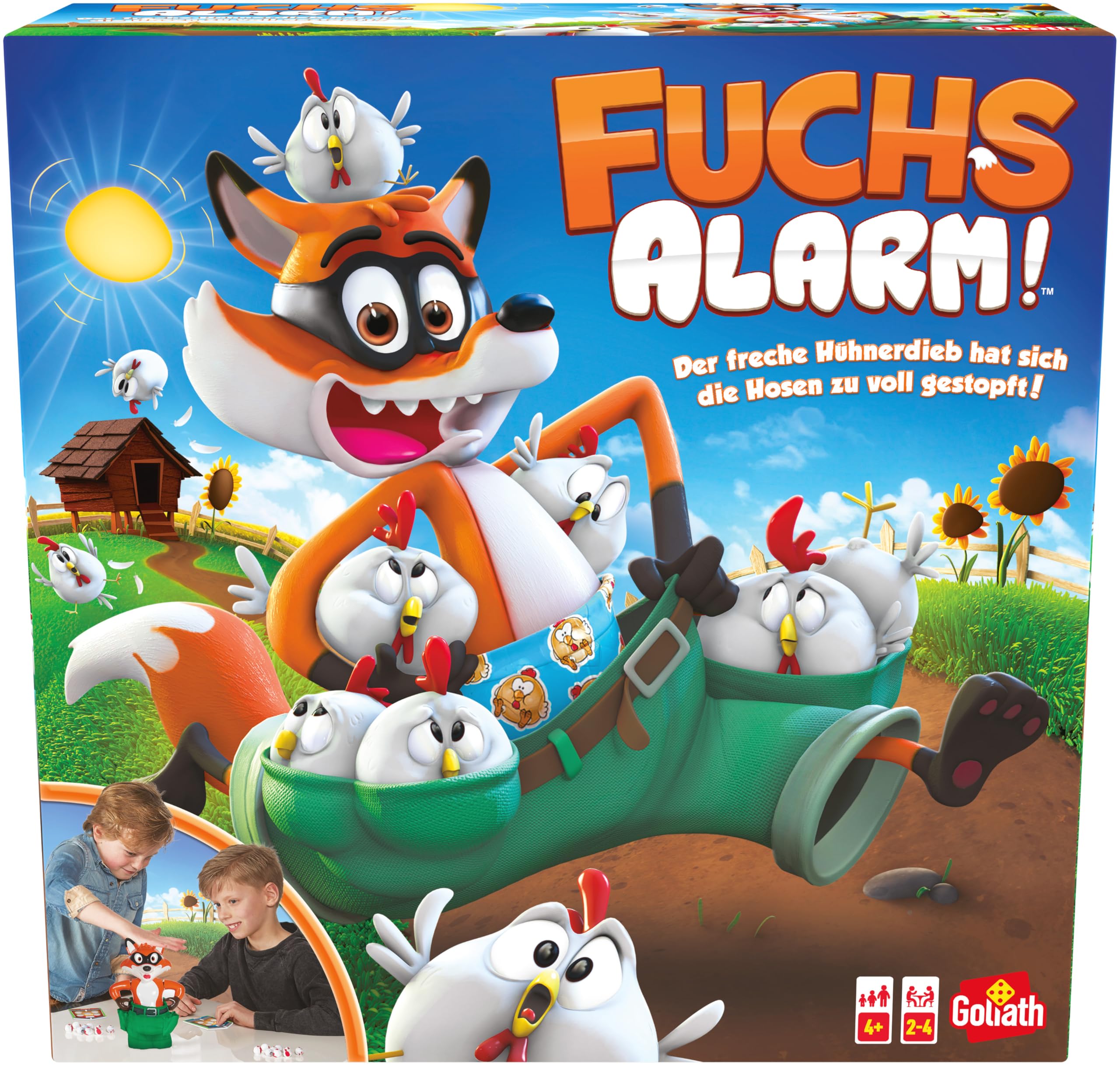 Goliath Fuchs-Alarm! - Żyrandole Geschicklichkeits- & Reaktionsspiel AB 4 Jahren - Hühner fangen & "Hosen-runter"- Moment Familienspiel für Kinder - 2-4 Spieler - 5-15 Min - wersja Deutsche