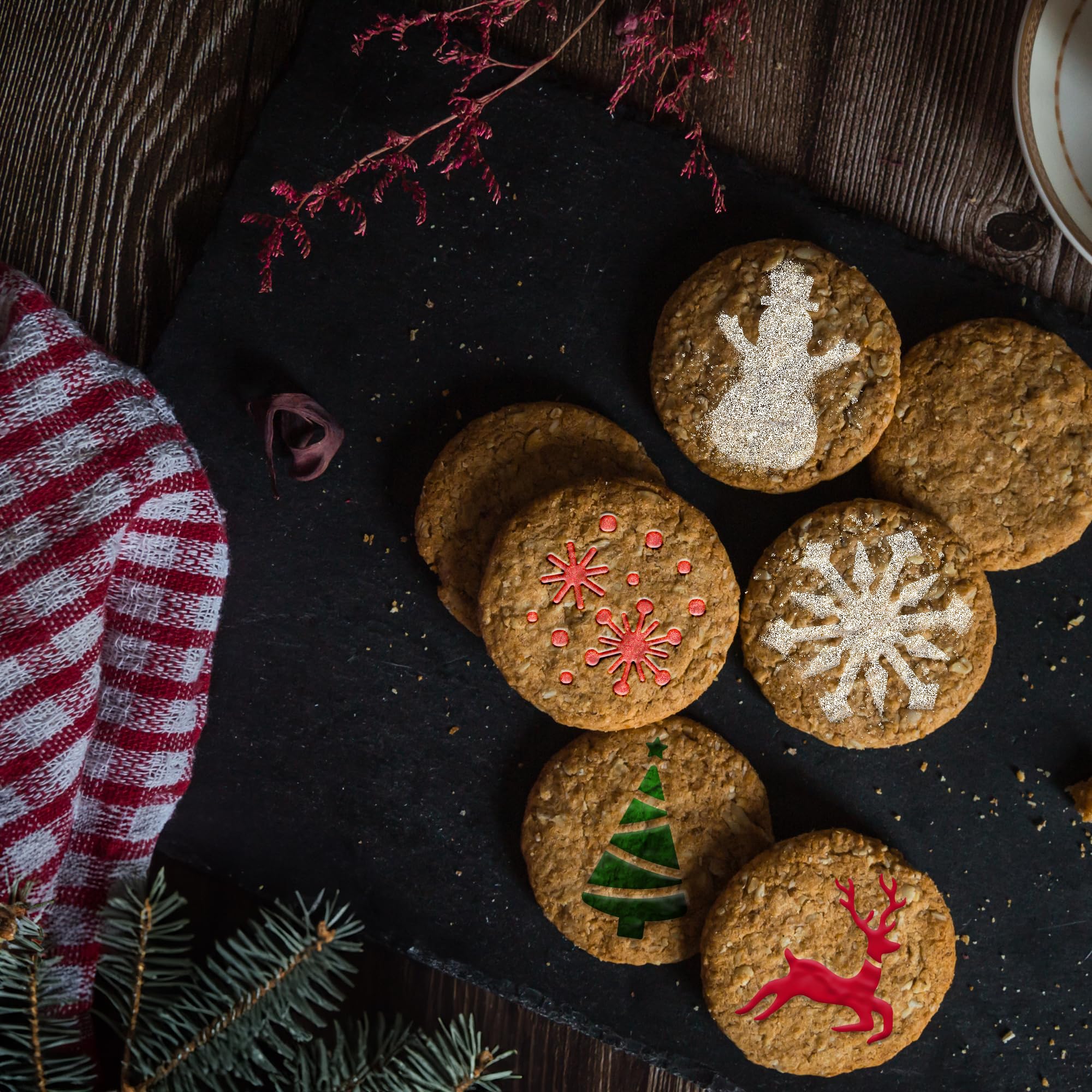 NAKLEO Coffee Stencils and Cookies Decoration 14Pcs 7x7 and 11x11cm, Reusable Plastic Baking Templates, Winter Snowflake Snow - Image 3