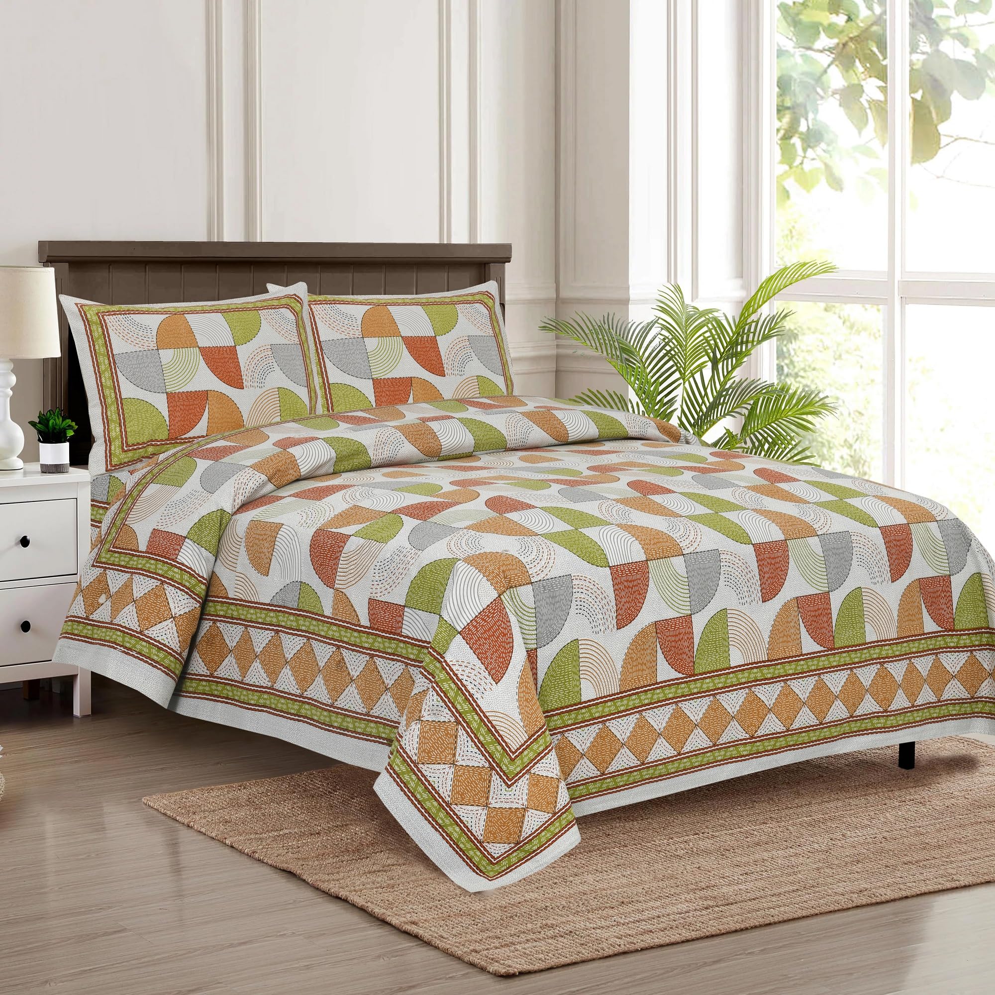 Jaipuri Block Print King Size Cotton Bedsheet Set -8