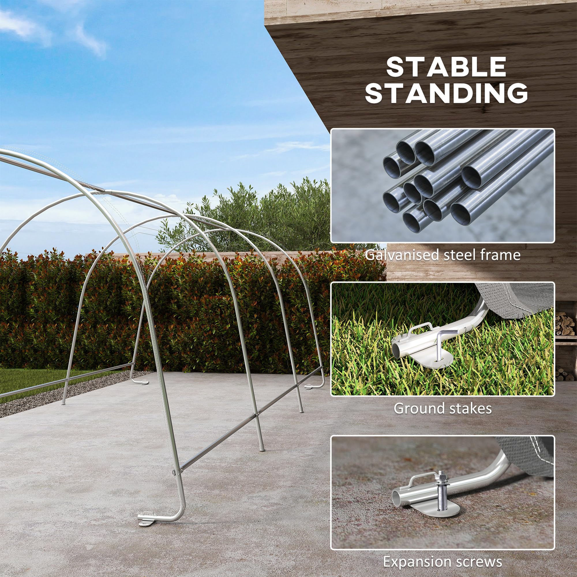Outsunny 10' x 20' Portable Shed, Waterproof Motorcycle Bike Tent with Roll-up Zipper Door, Galvanised Steel Frame, Outdoor Storage Shed for Garden Tools, Dark Grey — view 4