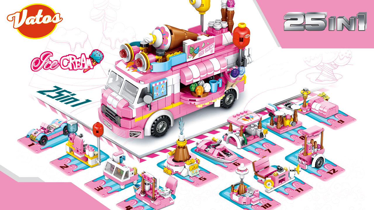 VATOS Bauspielzeug für Kinder, 553 Teile, Eiscreme-LKW-Bauspielzeug, 25 Modelle, Basteln, Bausteine, Rosa, Spielzeug für Mädchen 6 7 8 9 10 11 12 Jahre – Bild 8