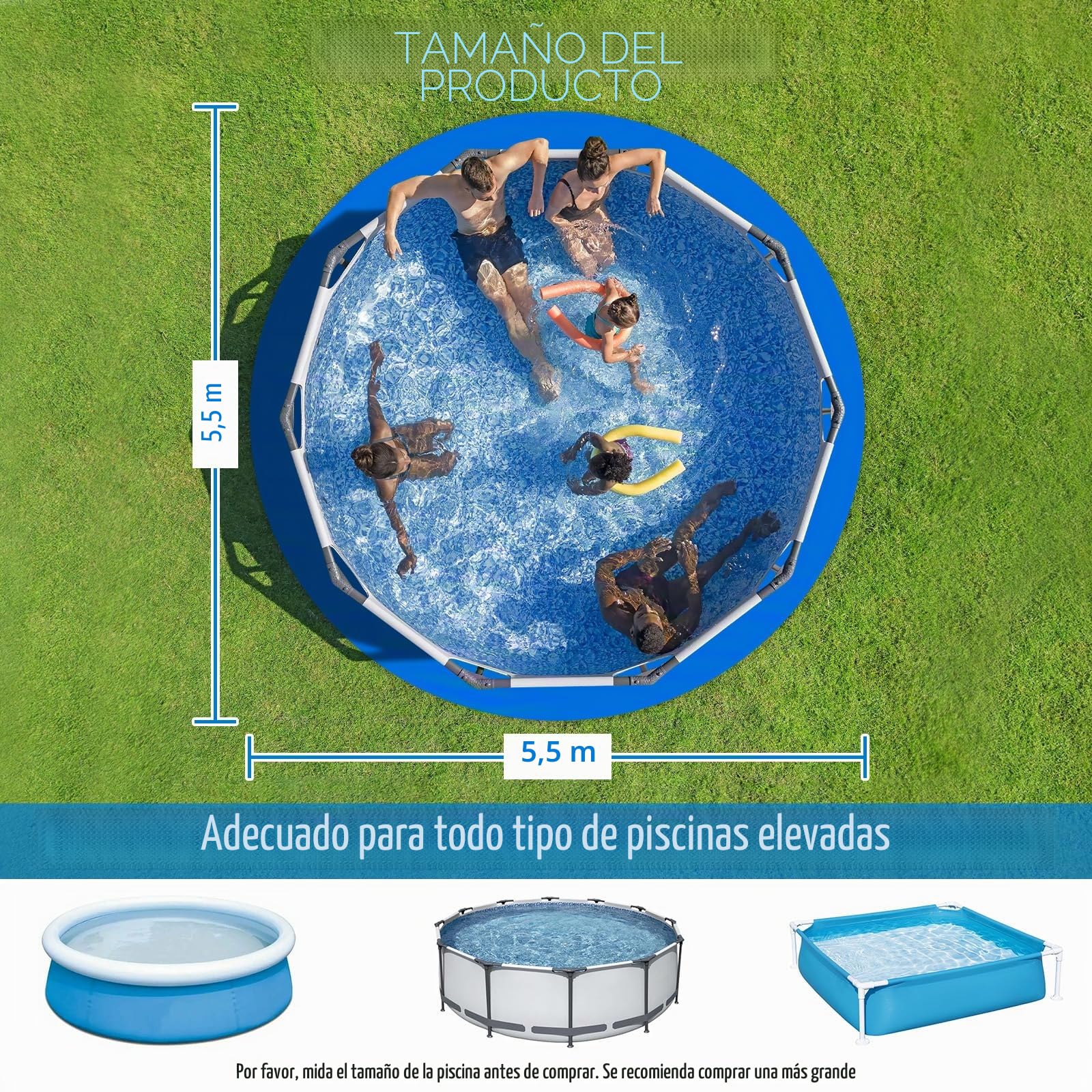 4.6m Alfombrilla de protección para Piscina Redonda, para Piscinas Planas, protección de Piscinas sobre el Suelo | Base redonda adecuada para piscinas planas sobre el suelo, protección resistente al desgarro