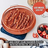 Vista 3 de Chef Pomodoro Crisper Basket and Tray Set -2 Pieces, Large Plate for Oven with Air Fryer Option, Oil-Free Cookware Pan, Full Size Oven and Air Fryer