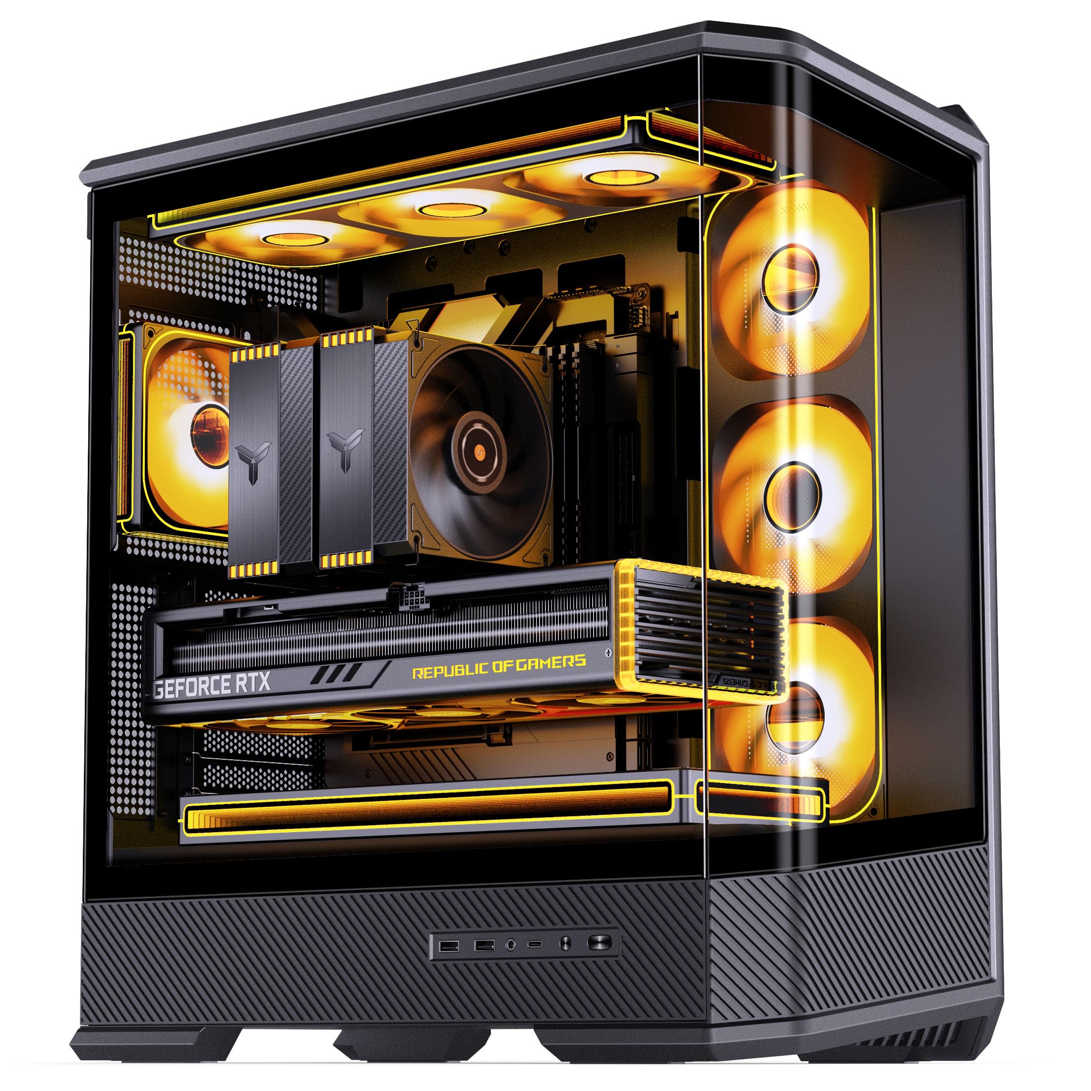 Jonsbo D400 obudowa PC czarna | ATX Midi-Tower z panoramicznym oknem 270°, podwójny grzejnik 360 mm, USB-C
