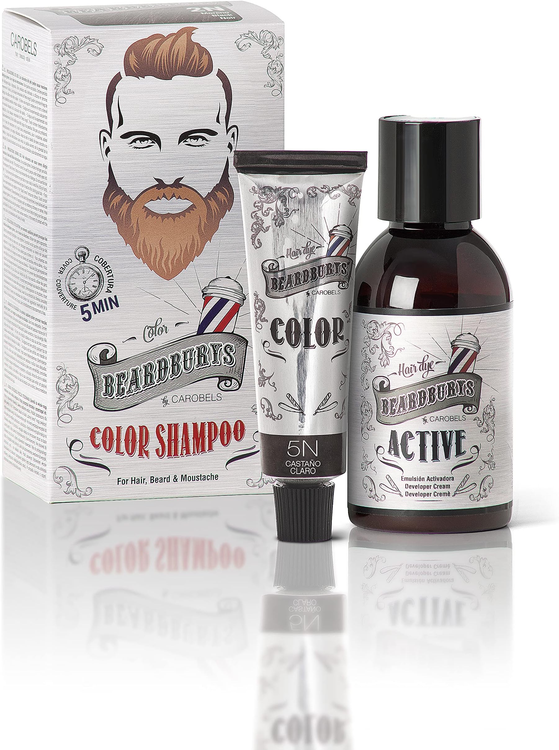 Beardburys Colour Shampoo for Men, Semi-Permanent Gray Coverage, Paraben-Free, Light Brown Colour 30ml & Active 45ml