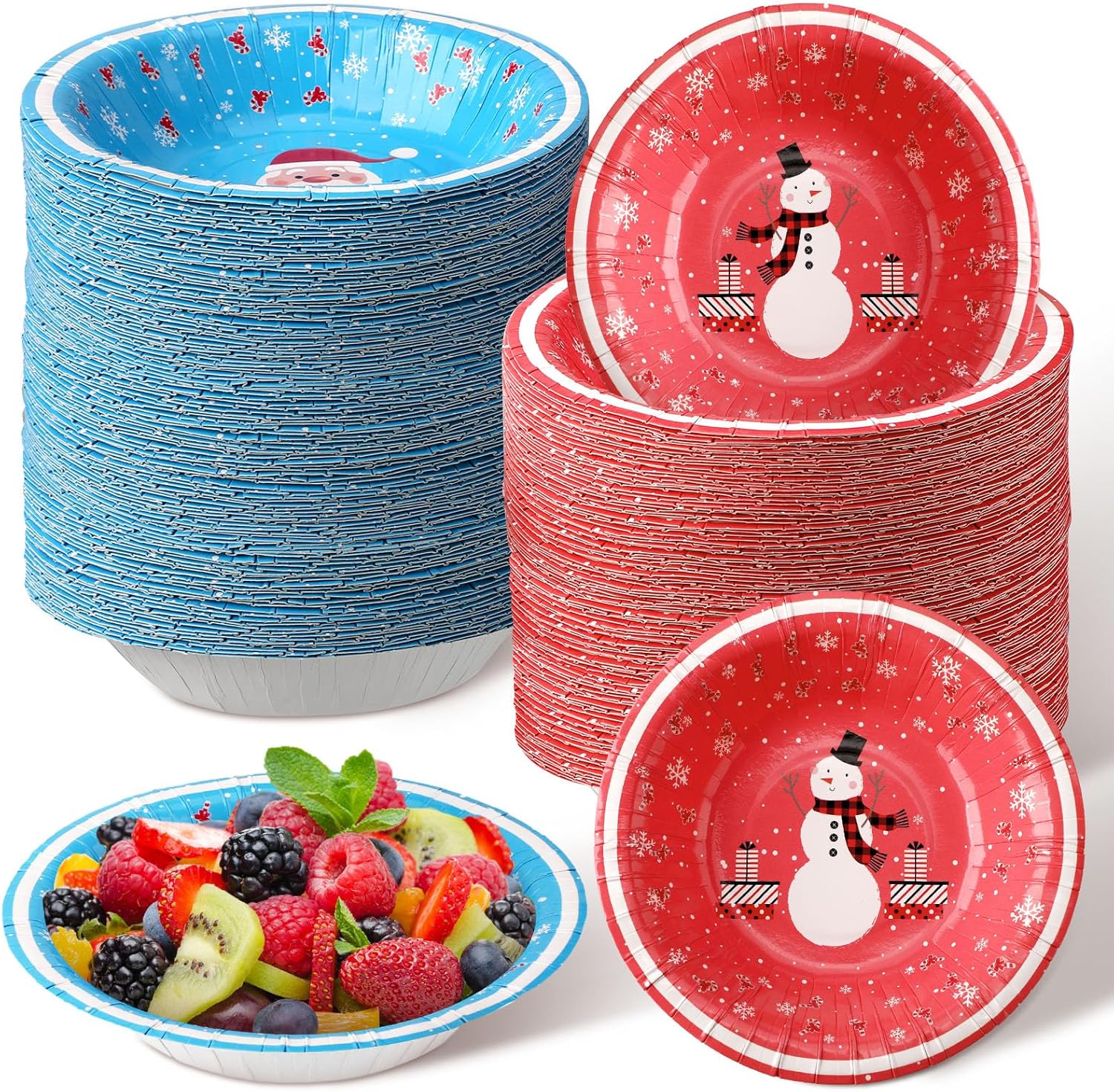 Sliner 100 Pcs Christmas Paper Bowl Christmas Disposable Bowls Serving Bowls Winter Themed Salad Bowls 12.3oz Dessert Bowls for Christmas Snack Dinner Birthday Party Picnic(Snowflake)