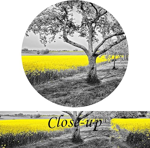 Miniatura 5 de Kreative Arts Campo amarillo en blanco y negro, arte de pared de la naturaleza, impresión en lienzo moderno, 5 paneles, paisaje de otoño, decoración