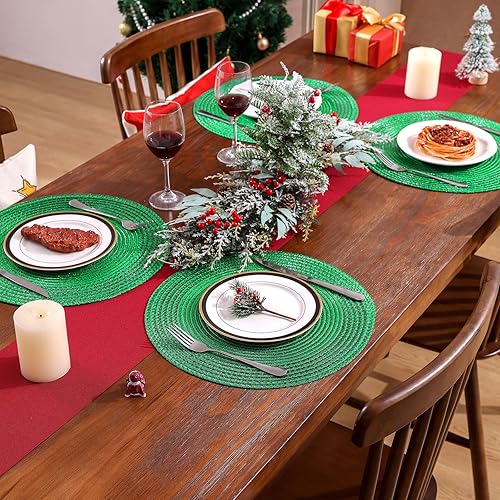 Miniatura 8 de SHACOS Juego de 6 manteles individuales redondos de malla con purpurina con borde hueco de 15 pulgadas, manteles individuales circulares de Navidad,