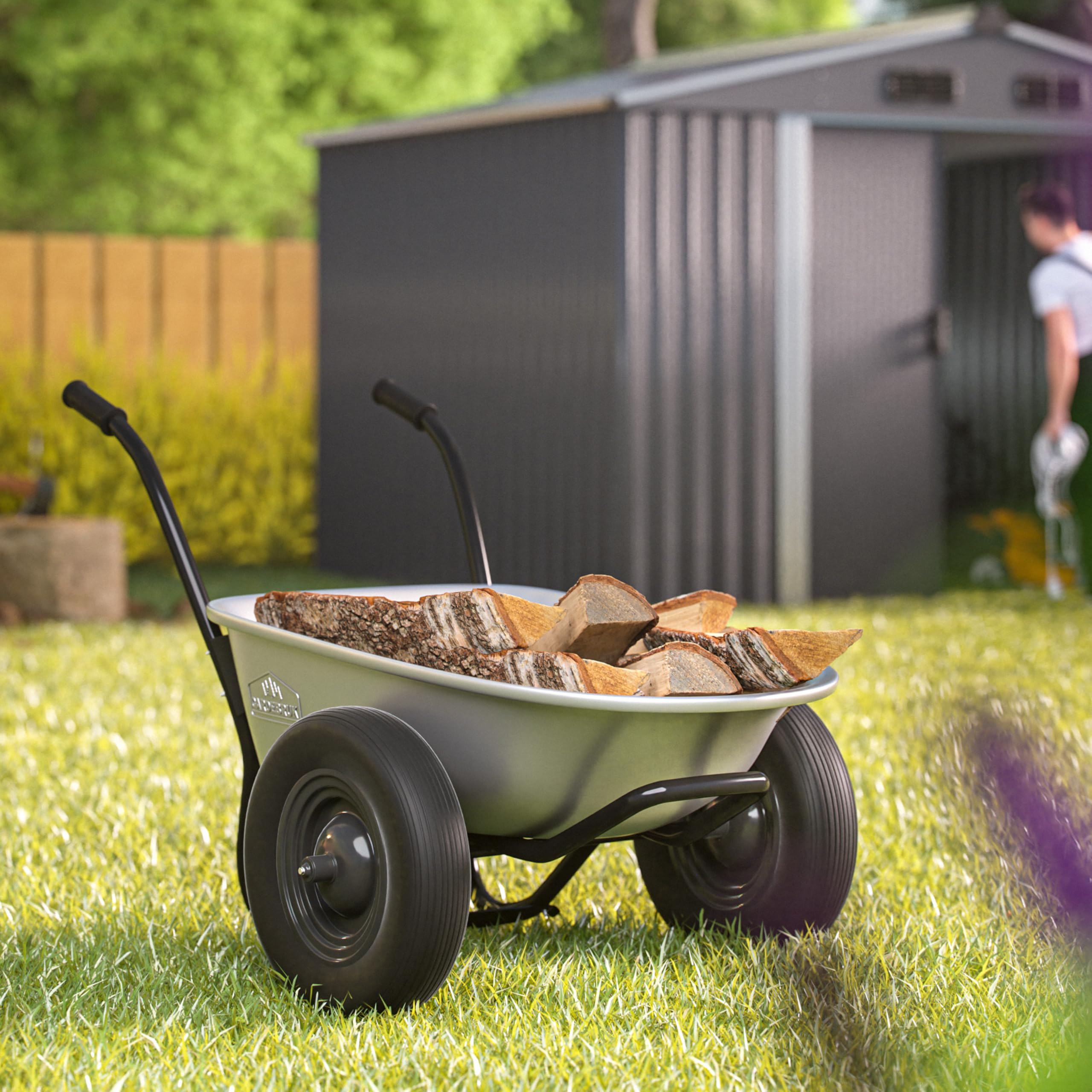 GARDEBRUK® Brouette 2 Roues 150 kg 100 L Jante Acier Roue Gonflable Jardin Jardinage Chantier Chariot de Transport