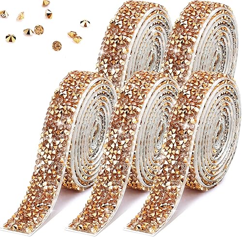 Vista 42 de Xinnun 5 rollos de cinta de diamantes de imitación brillantes, tiras autoadhesivas de diamantes de imitación, cinta de resina para arte, Plateado