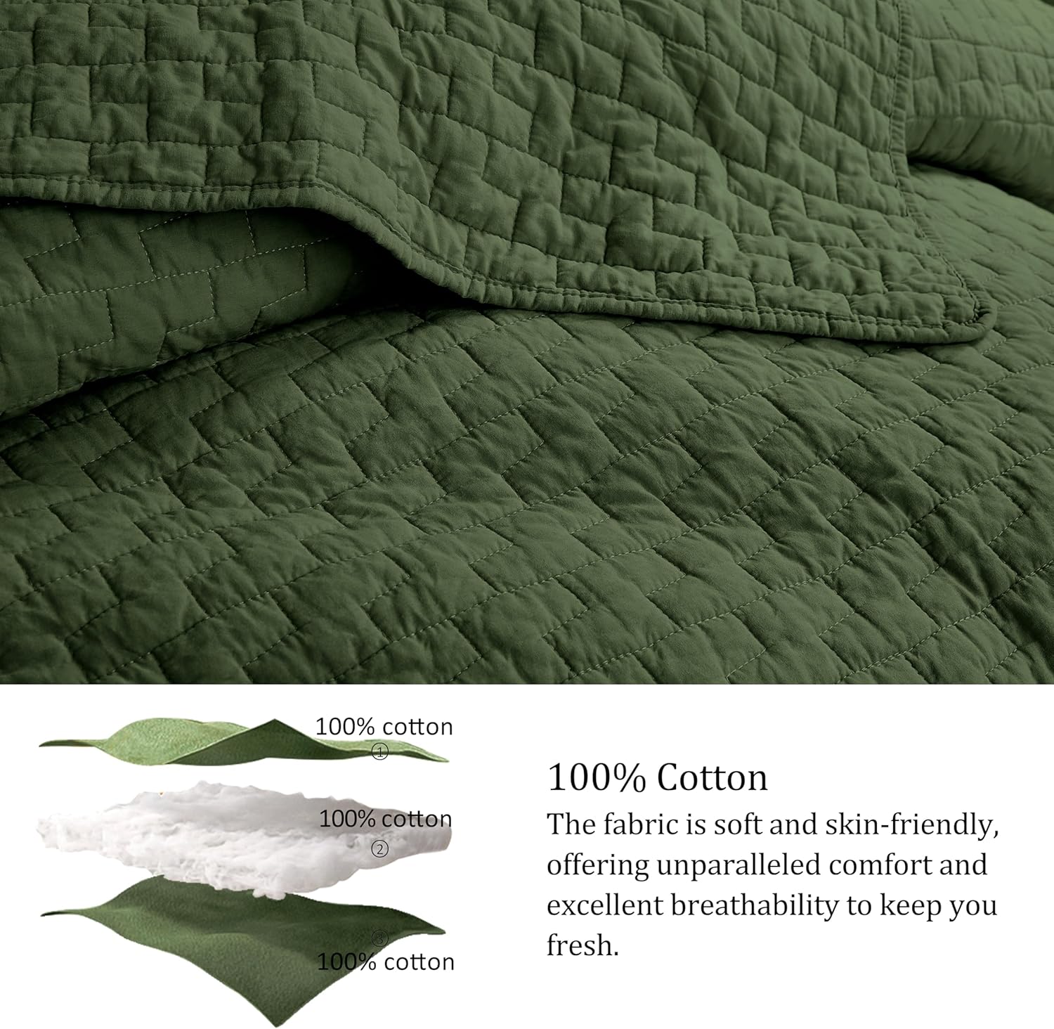 palassio Olive Green 100% Cotton Quilt Twin Size Bedding Sets with 1 Pillow Sham, Textured Lightweight Soft Bedspread Shabby Chic Coverlet, Quilted Comforter Bed Cover for All Season, 2 Pieces - Image 5