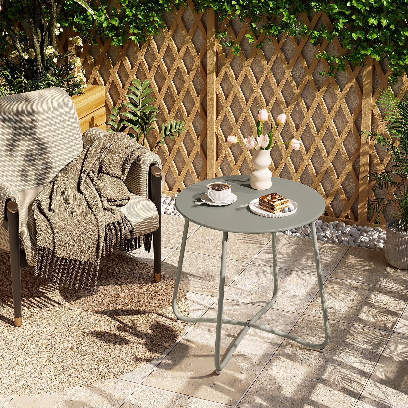 eSituro Beistelltisch rund, Balkontisch Gartentisch, Kaffeetisch Couchtisch Sofatisch Wohnzimmertisch, Kleiner Tisch für Wohnzimmer Balkon Terrasse Garten, aus Metall, φ45xH45 cm, Grau