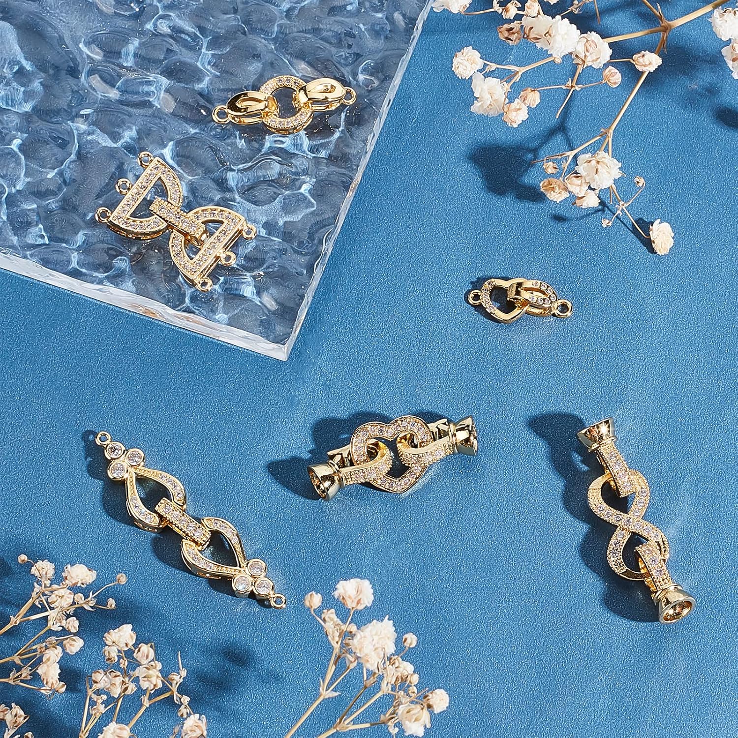 SUPERFINDINGS 6Sets 6 Style Brass Fold Over Clasps Golden Zirconia Fold Over Clasps Extender Clasp Closure End Caps for Bracelet Necklace Jewelry Extender - Image 4