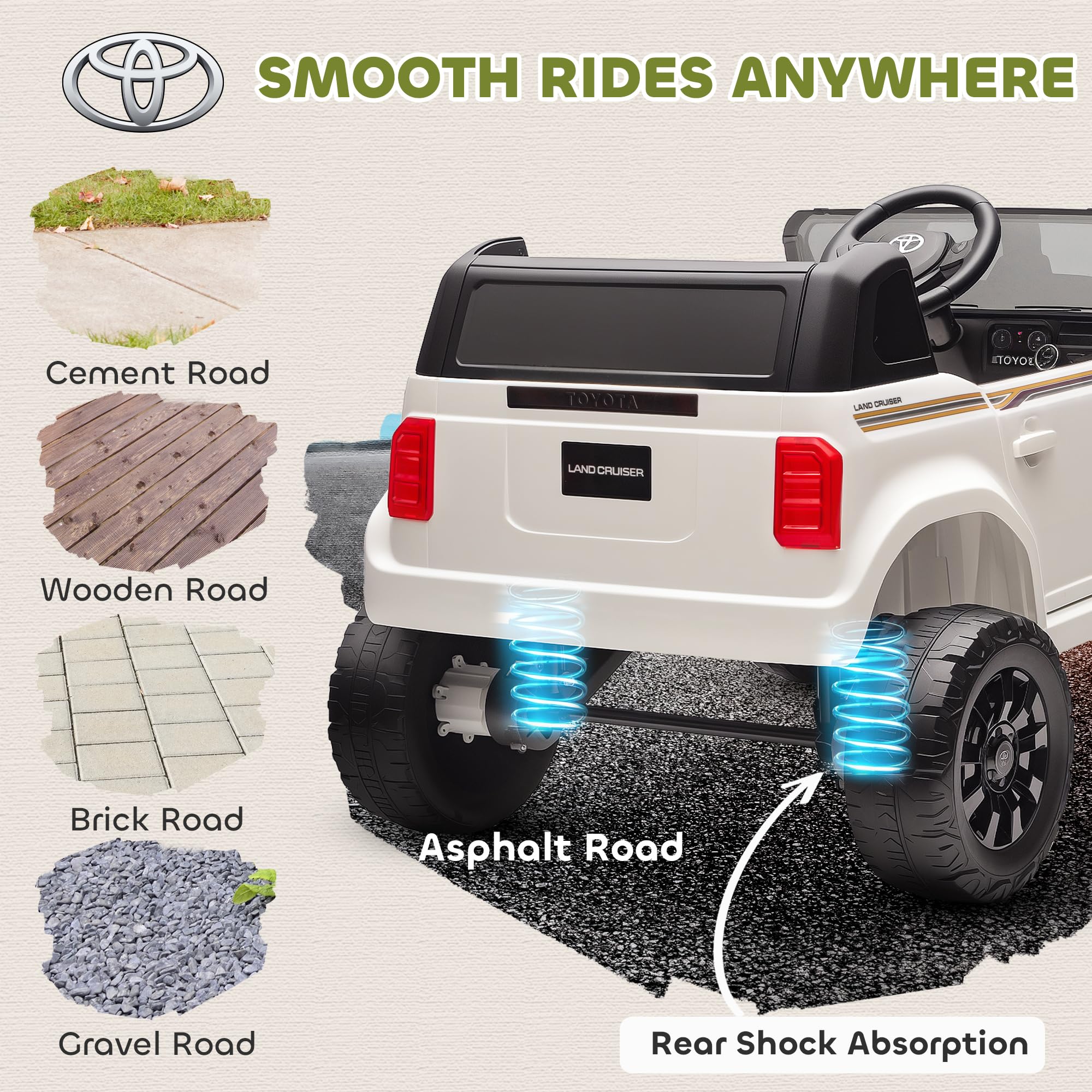 AIYAPLAY TOYOTA Land Cruiser Coche Eléctrico para Niños 3-8 Años, 12V 3-5 km/h Coche Eléctrico para Niños con 2 Motores, Suspensión, Mando a Distancia, Cinturón de 3 Puntos, Bluetooth, USB, Música,