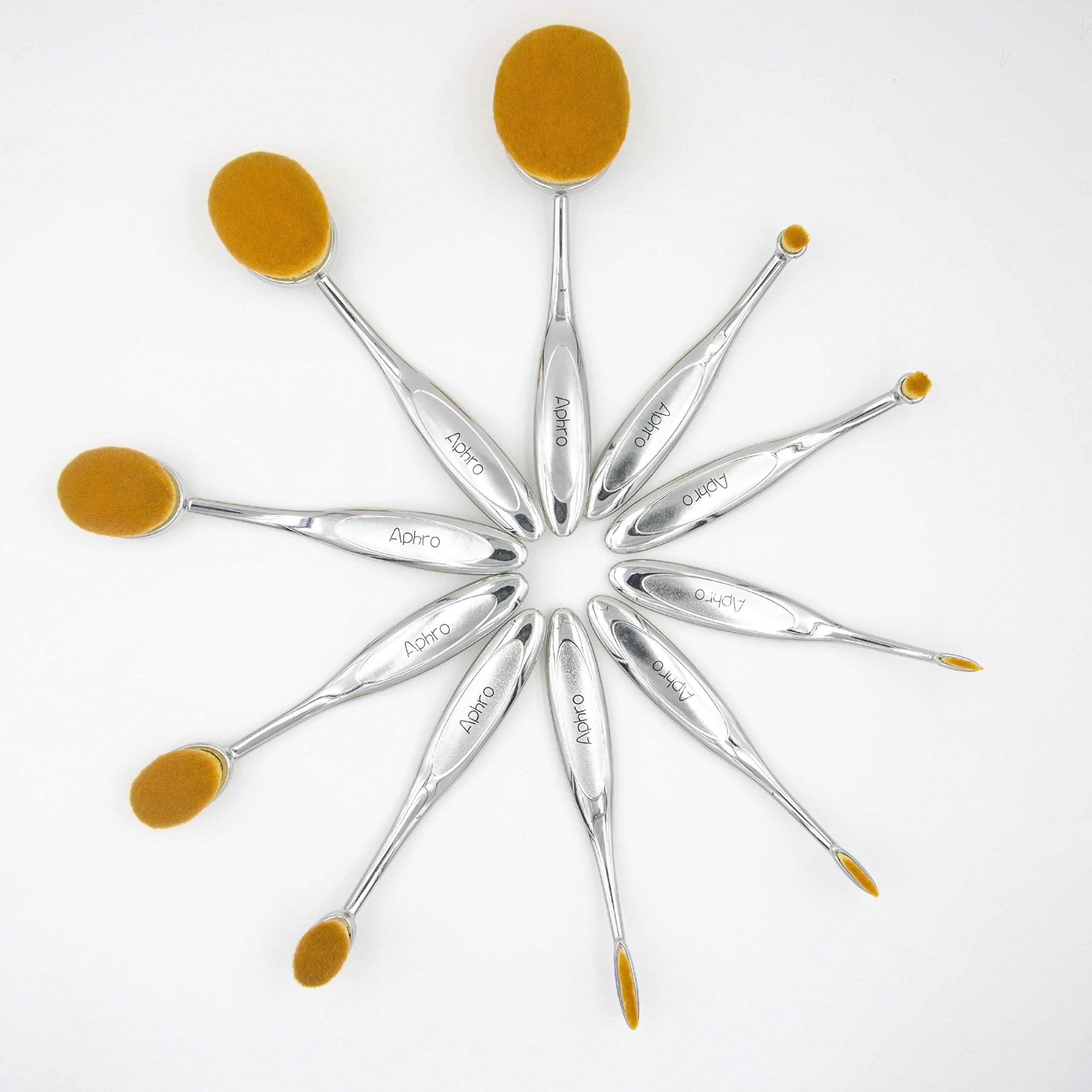 Aphro 10PCS Silver Oval Toothbrush Makeup Brush Sets Eyeliner Puff Brush