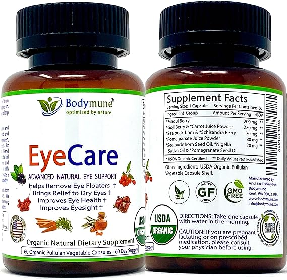 EyeCare AllNatural USDA Organic Eye Care Supplement for Eye Floaters Dry Eyes Eyesight Eye