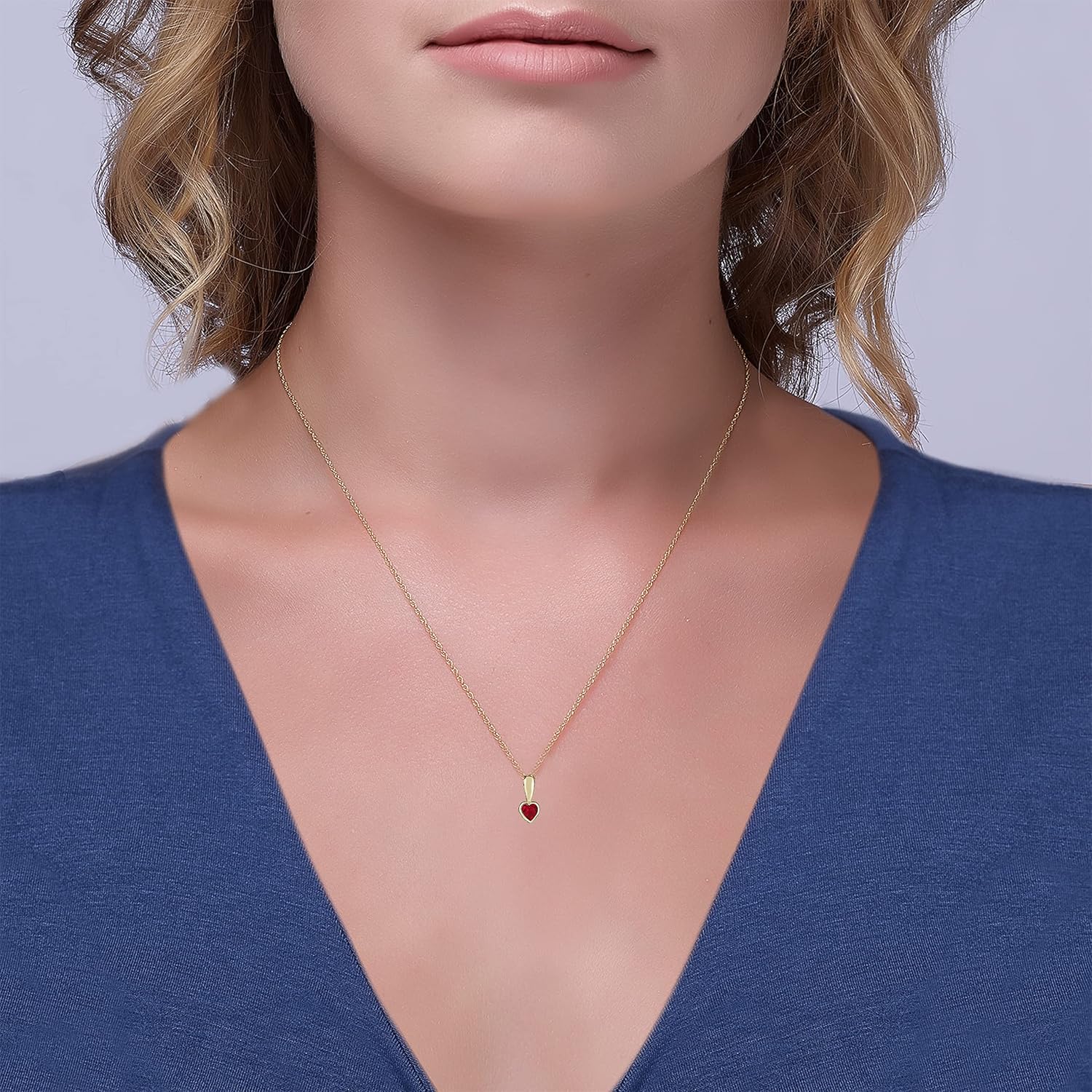 AVORA 10K Yellow Gold 12 Months 4mm Birthstone Simulated Diamond CZ Heart Pendant Necklace with 18" Chain