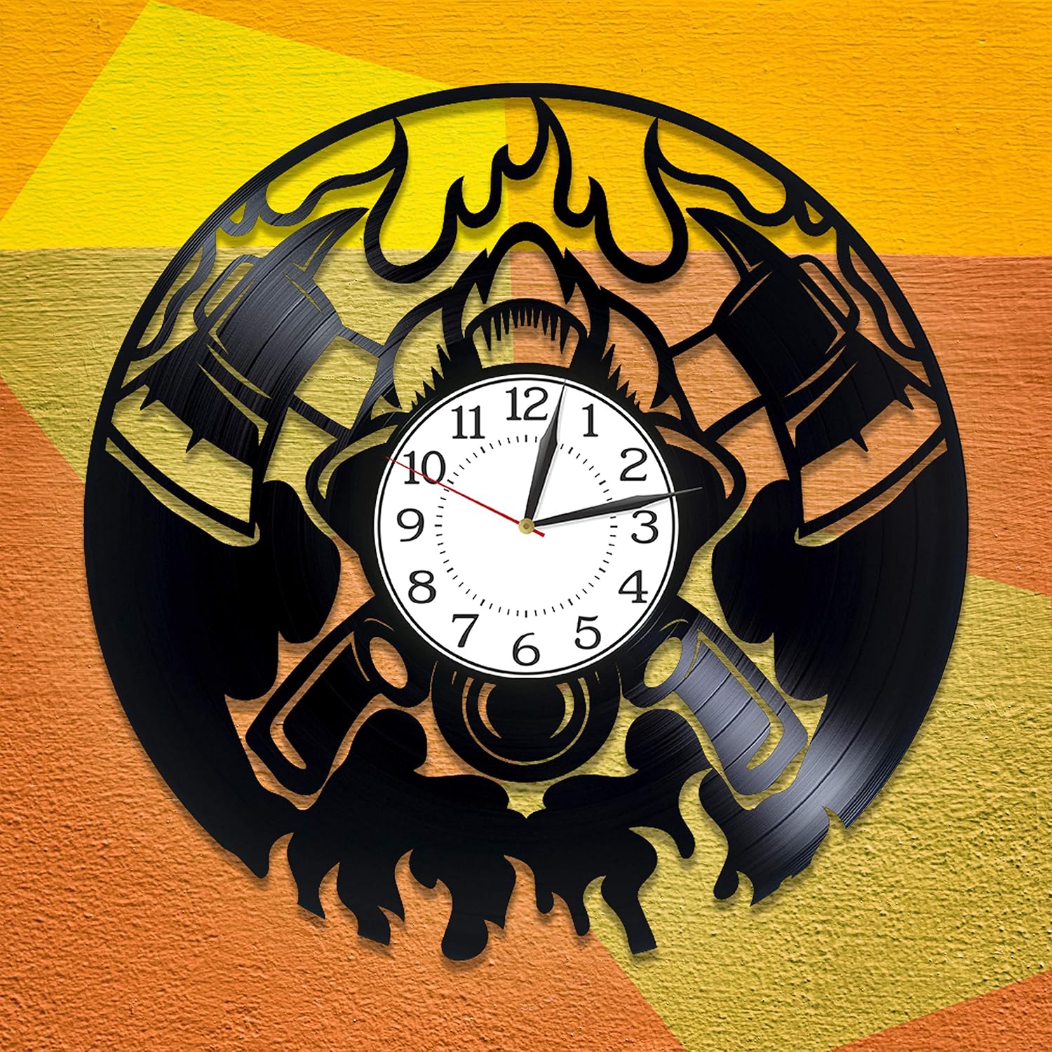 Profession Vinyl Record Wall Clock Fire Department Wall Clock for Man Firefighter Original Home Decor Fire Department Handmade Clock 12 Inch Profession Birthday Gift for Boy